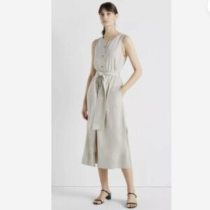 NWT Club Monaco Belted Linen Sleeveless Button Front Dress FLAX Khaki Beige - 6